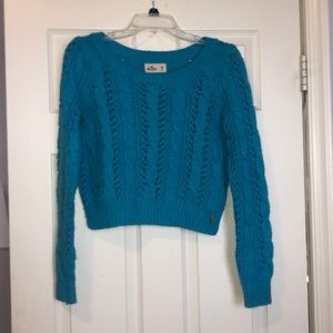 Blue Cropped Cable Knit Sweater
